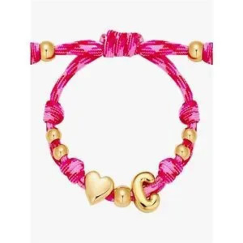 NEW?14K Gold-Plated Knotty Bubble Letter Initial Heart Bracelet